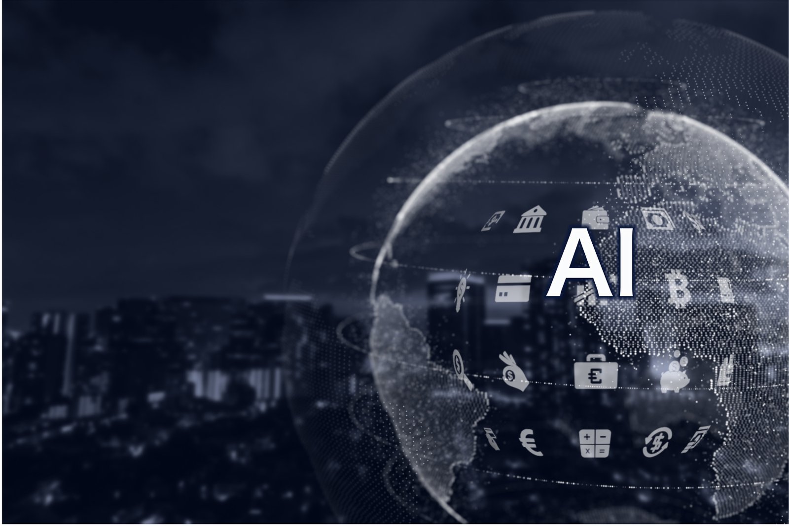 Ai globe image Ai globe with icons in gray.