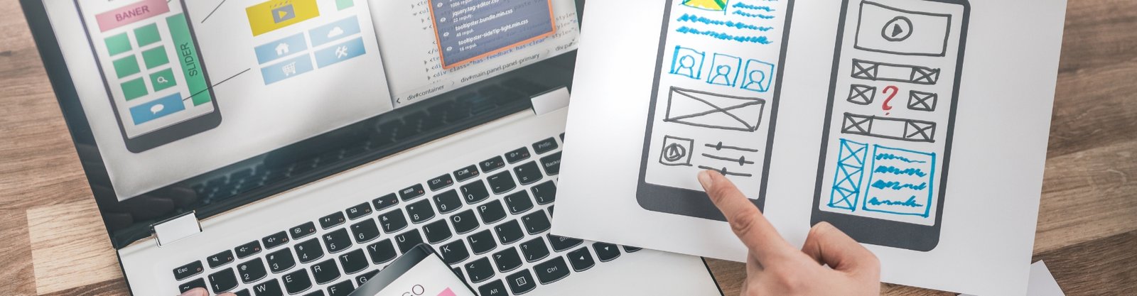 Modern web design mockup showing responsive website on laptop and mobile screen.